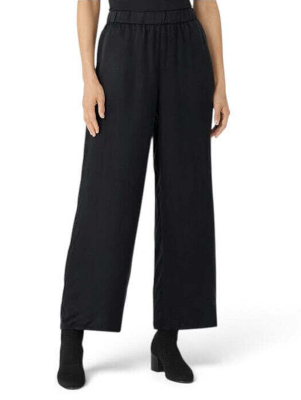 Eileen Fisher Organic Cotton Wide-Leg Cropped Jean Black Size XS Organic Cotton